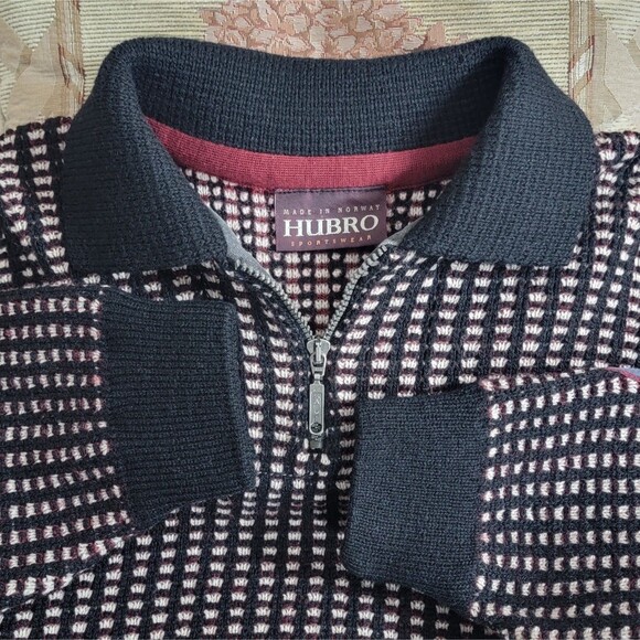 Skjaeveland Hubro Sweater Mens Small Black White Red 100% Wool Norwegian 1/4 Zip - Picture 11 of 15